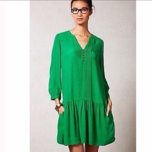 Anthropologie Maeve Galina Green Drop Waist Dress